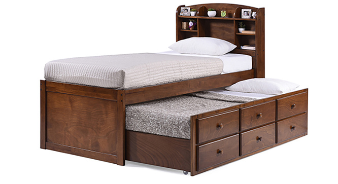 Ateneo Storage Headboard Single Bed With Trundle And Storage(Polished cherry)